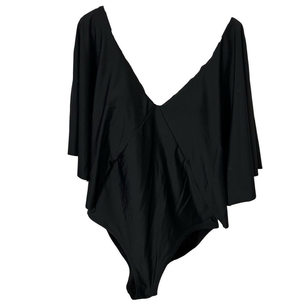 Raisins Curve Womens Black Draped Overlay One Piece Swimsuit 16W modest Coastal